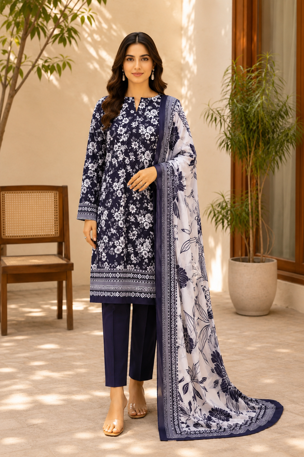 3PCs PRINTED LAWN UNSTITCHED SUIT