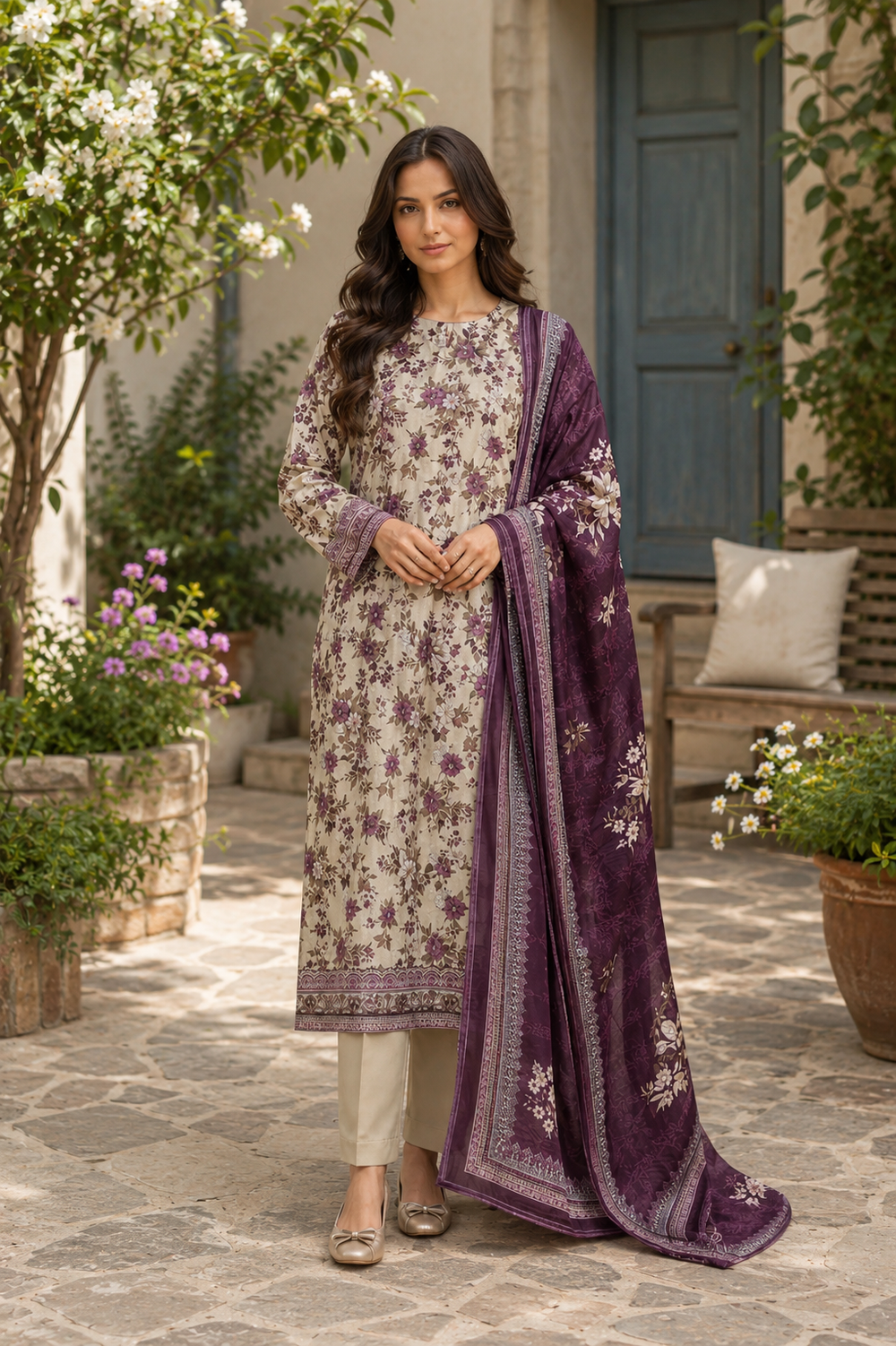 3PCs PRINTED LAWN UNSTITCHED SUIT
