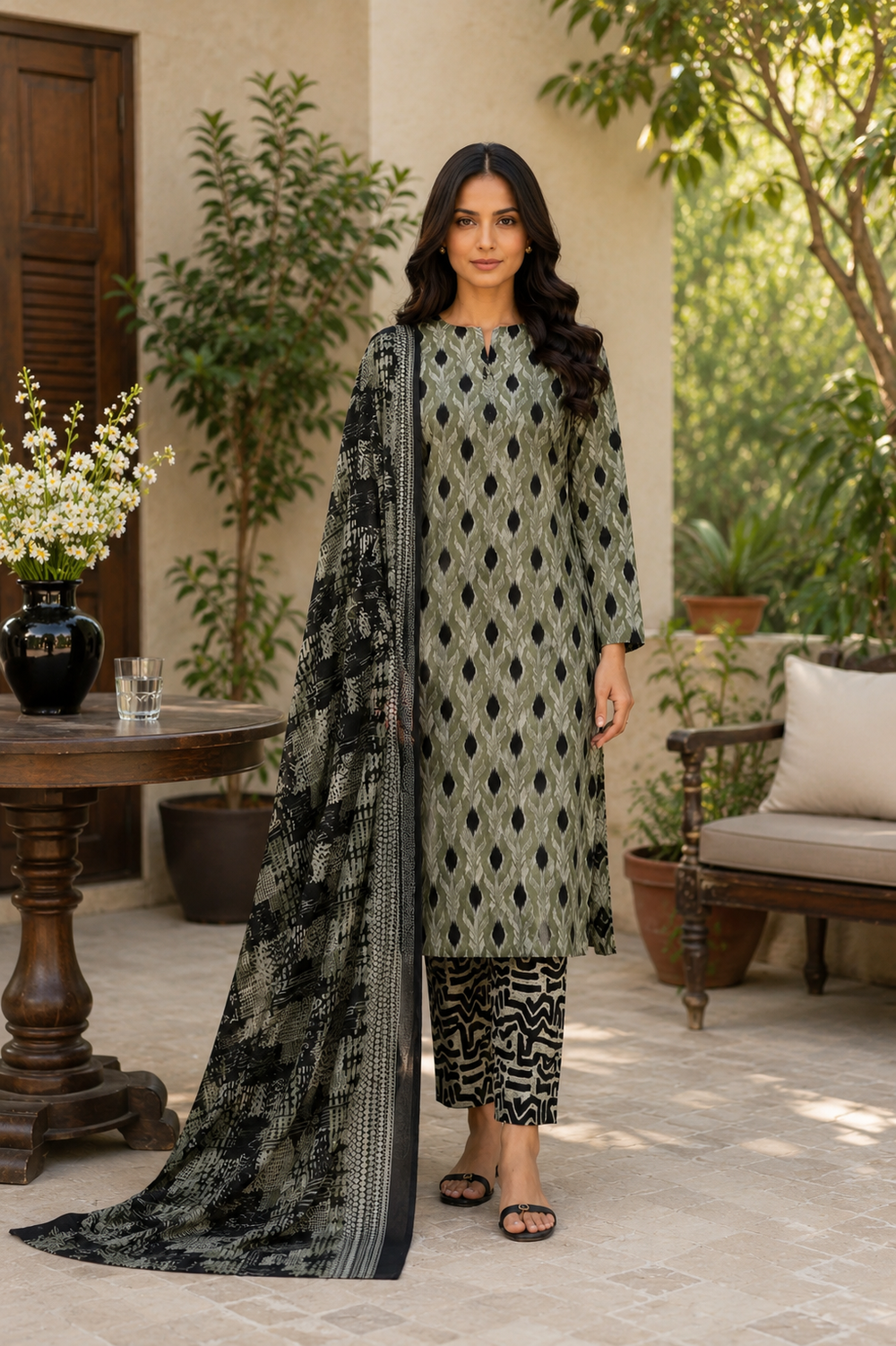 3PCs PRINTED LAWN UNSTITCHED SUIT
