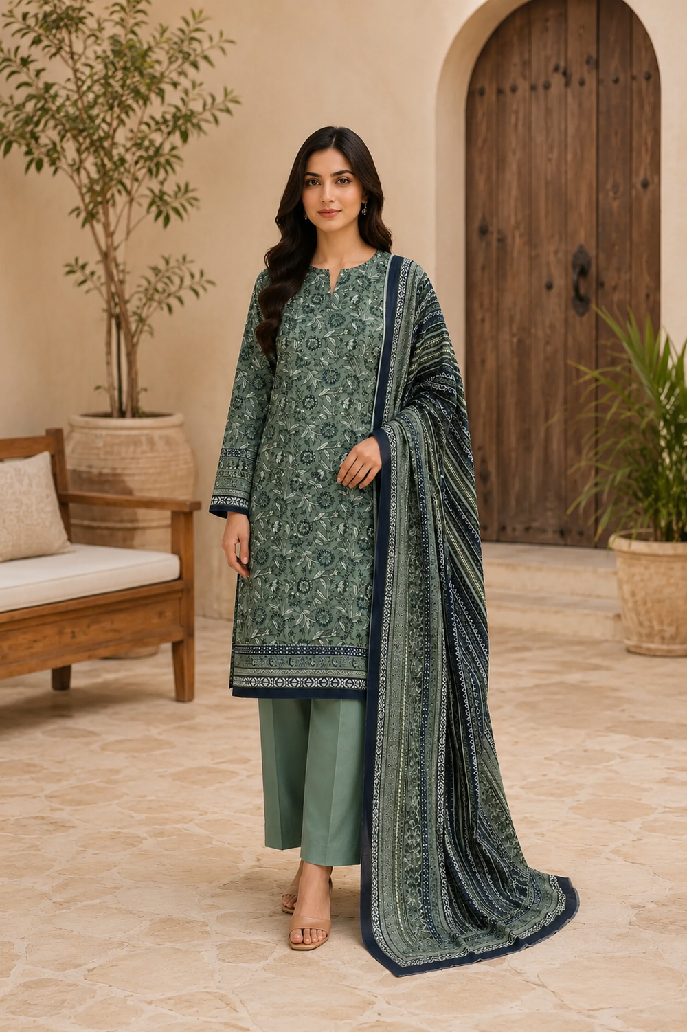 3PCs PRINTED LAWN UNSTITCHED SUIT