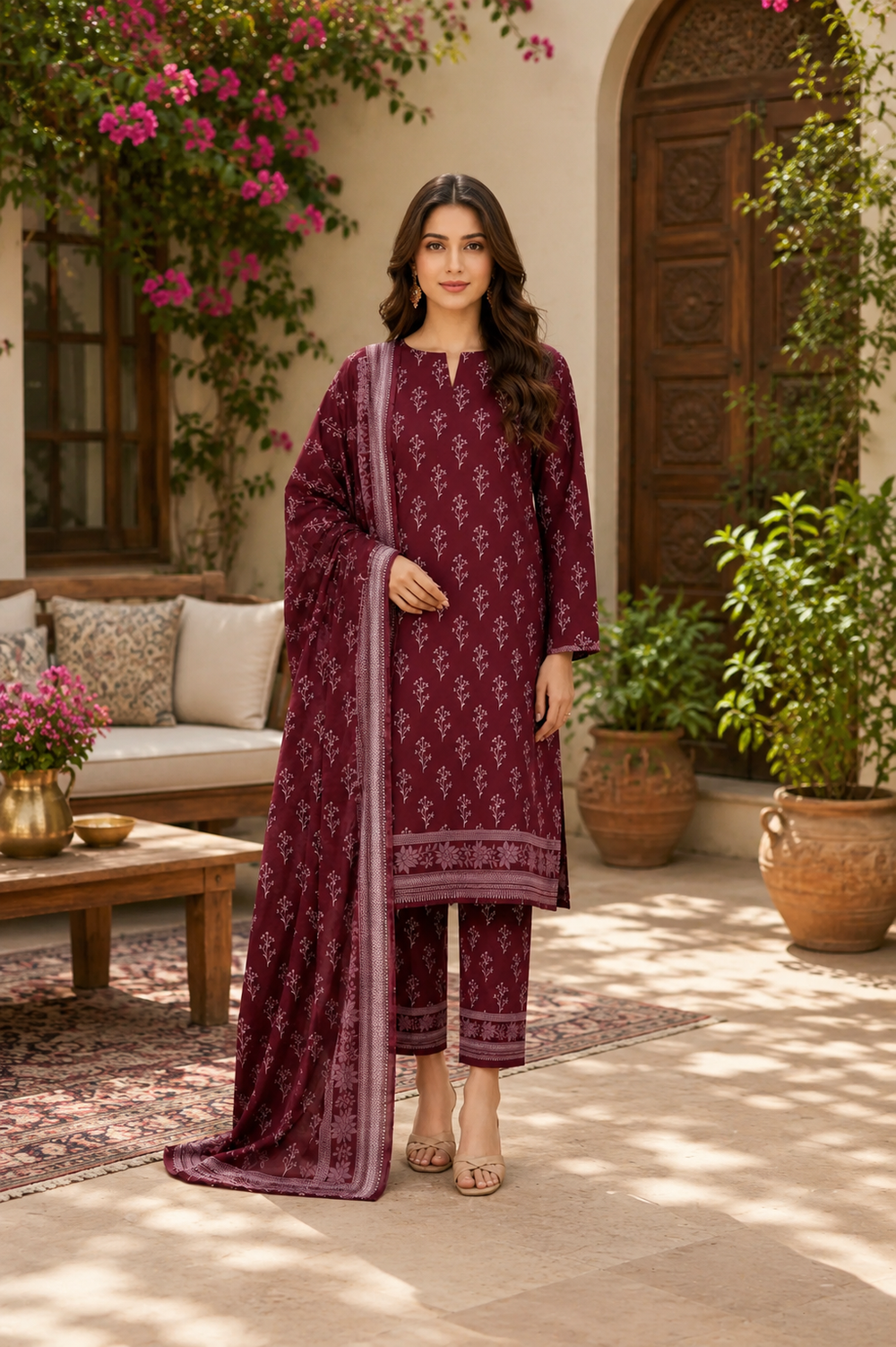 3PCs PRINTED LAWN UNSTITCHED SUIT