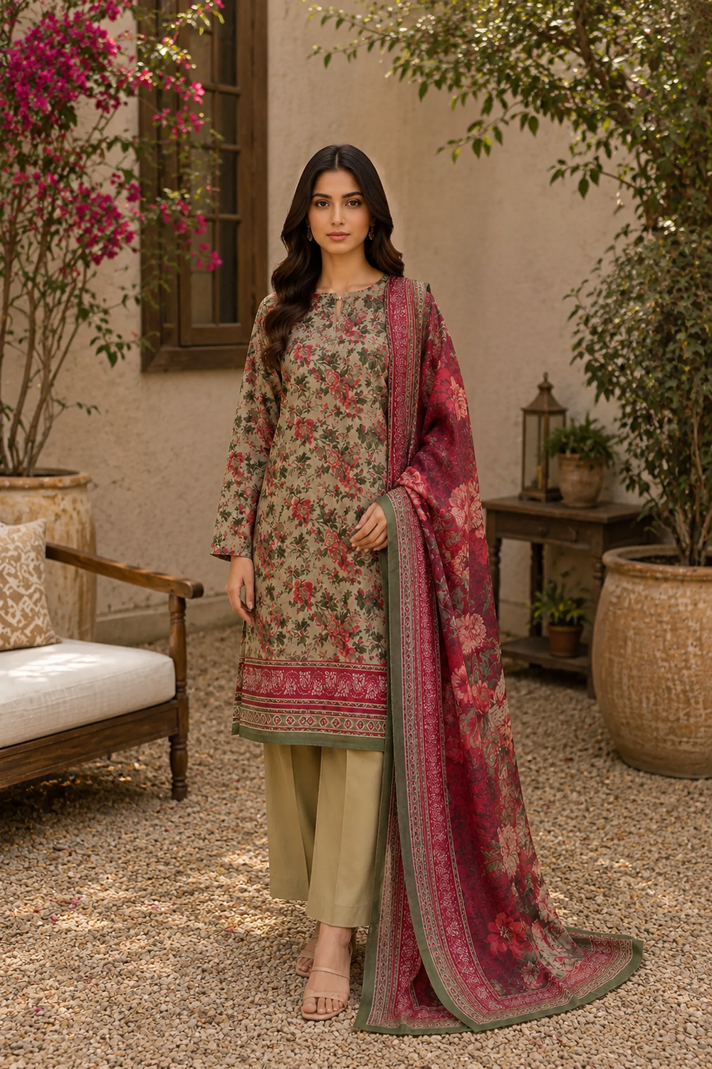 3PCs PRINTED LAWN UNSTITCHED SUIT