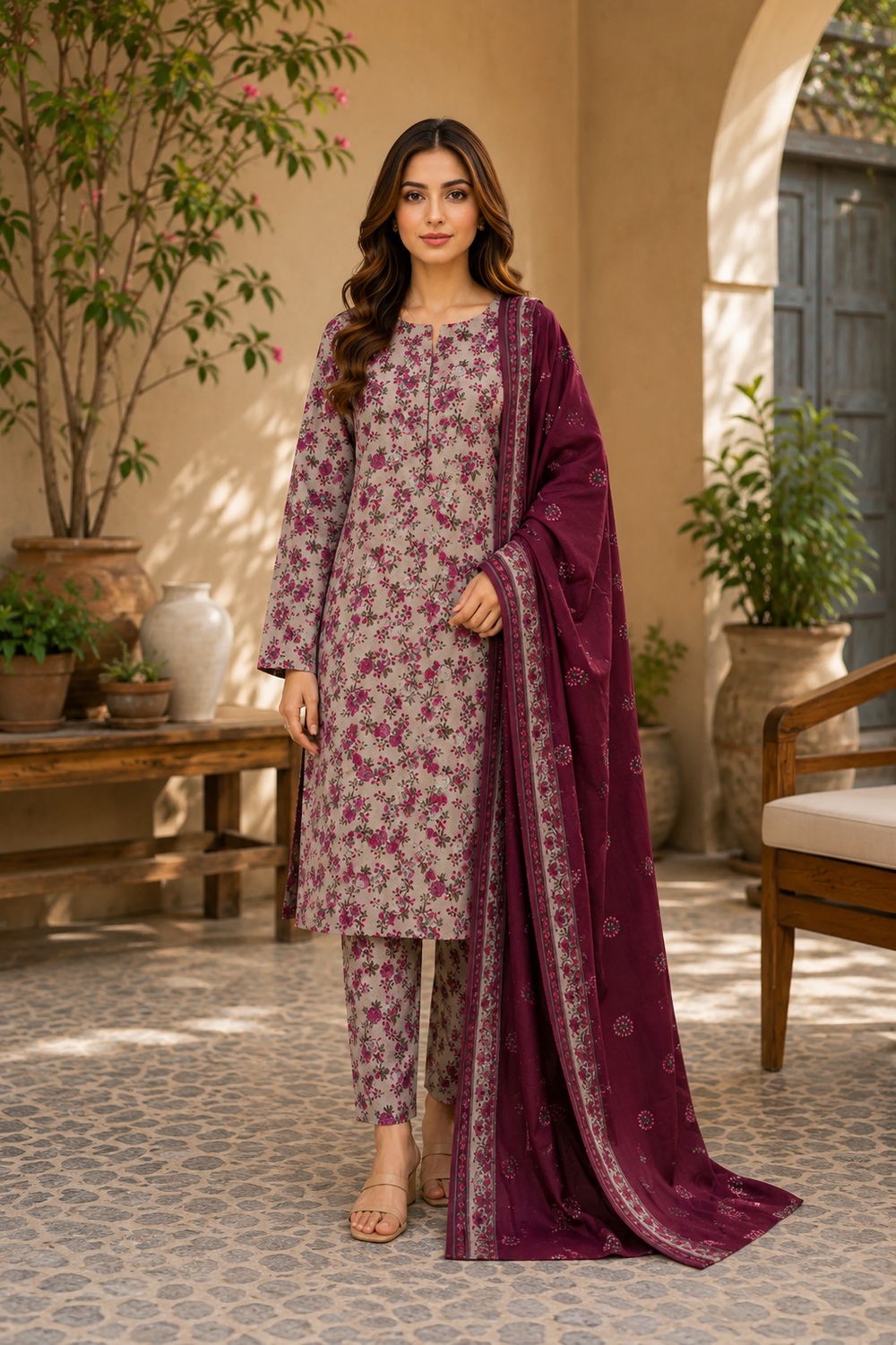 3PCs PRINTED LAWN UNSTITCHED SUIT