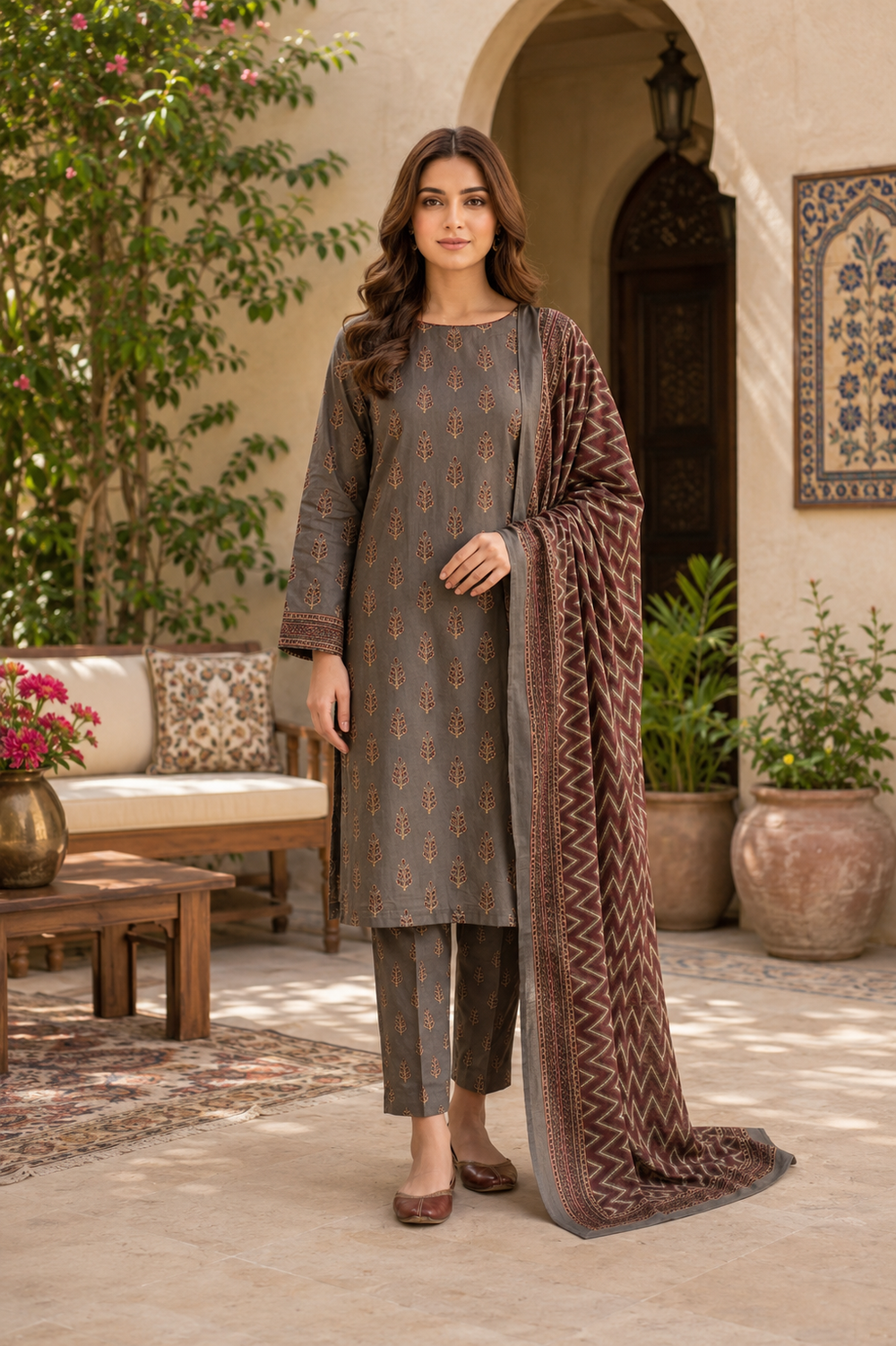 3PCs PRINTED LAWN UNSTITCHED SUIT
