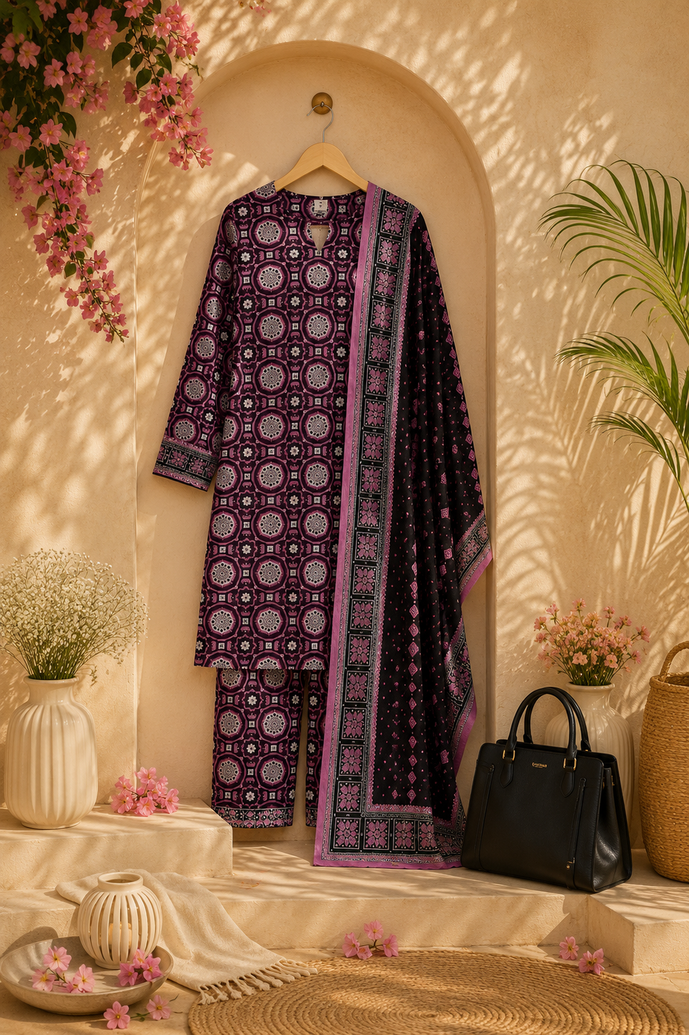 PRINTED 3PCs SWISS LAWN SUIT - W1606