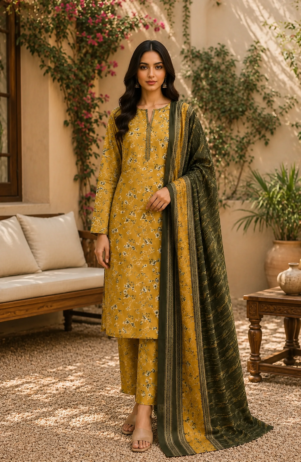 3PCs PRINTED LAWN UNSTITCHED SUIT