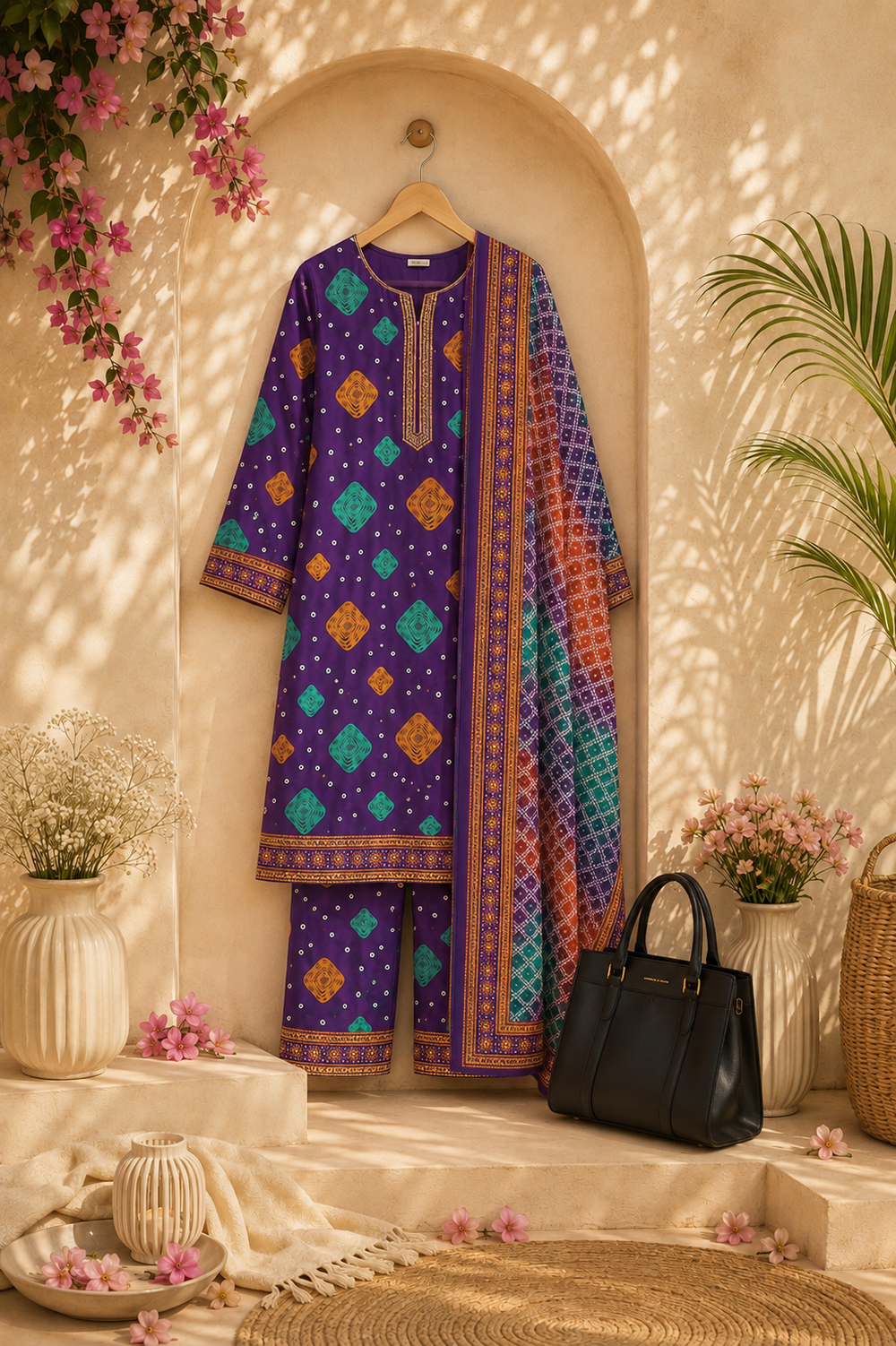 PRINTED 3PCs SWISS LAWN SUIT - W1506