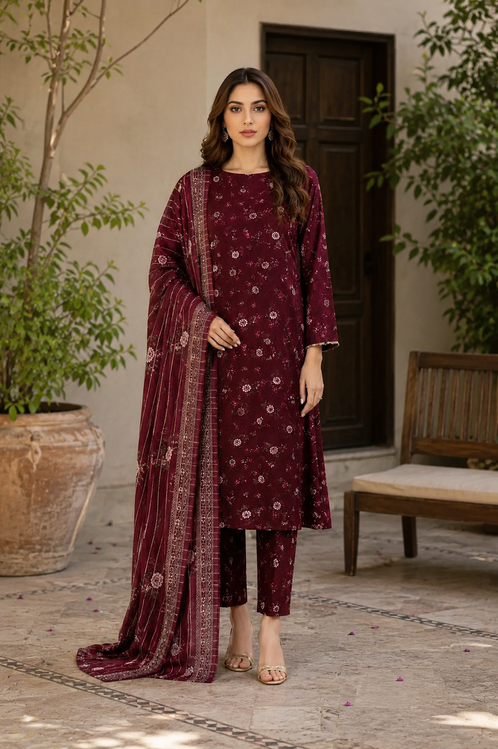 3PCs PRINTED LAWN UNSTITCHED SUIT