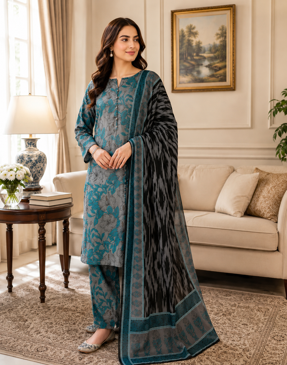 Lawn 3PC Unstitched Suit - BL