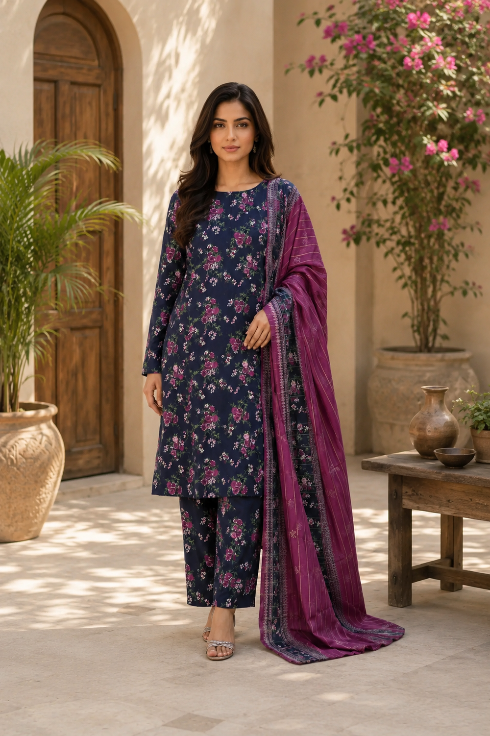 3PCs PRINTED LAWN UNSTITCHED SUIT