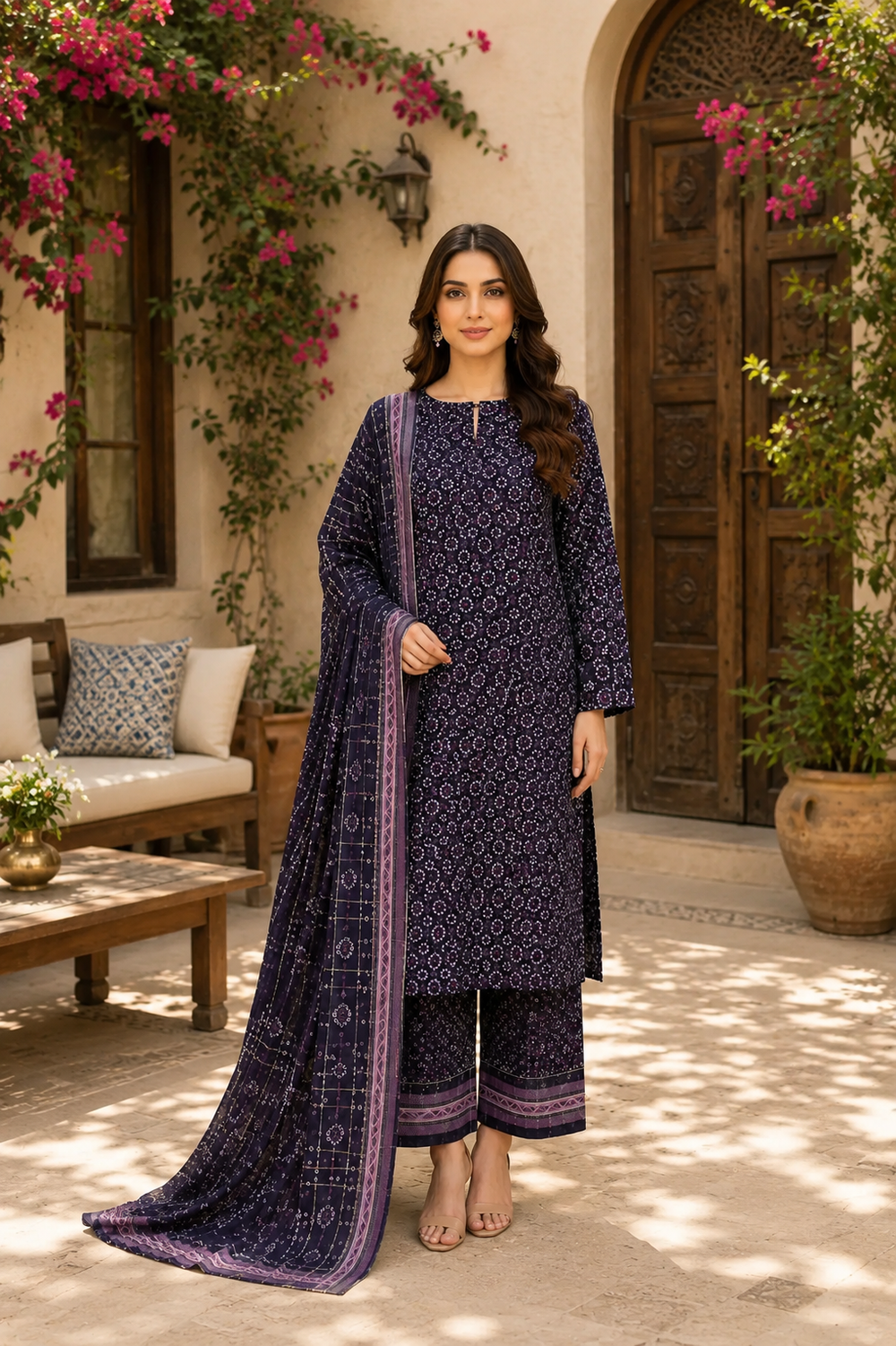3PCs PRINTED LAWN UNSTITCHED SUIT