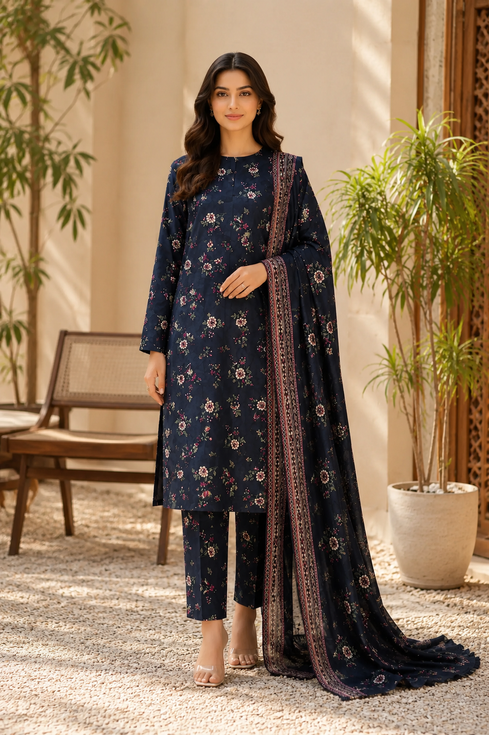 3PCs PRINTED LAWN UNSTITCHED SUIT