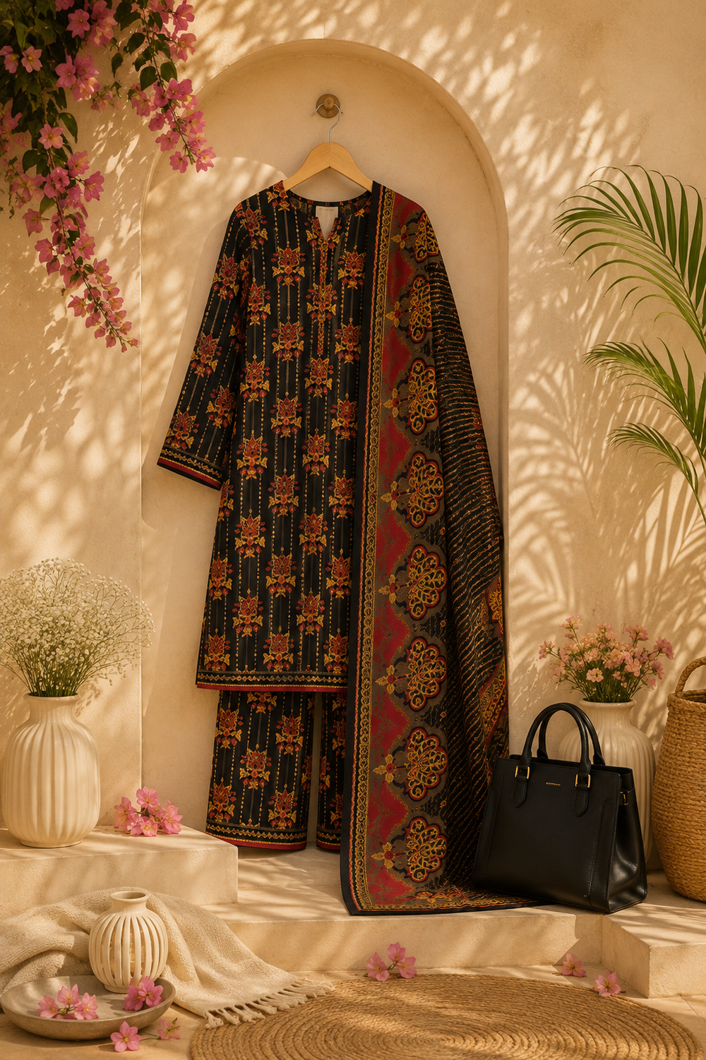 PRINTED 3PCs SWISS LAWN SUIT - W1607
