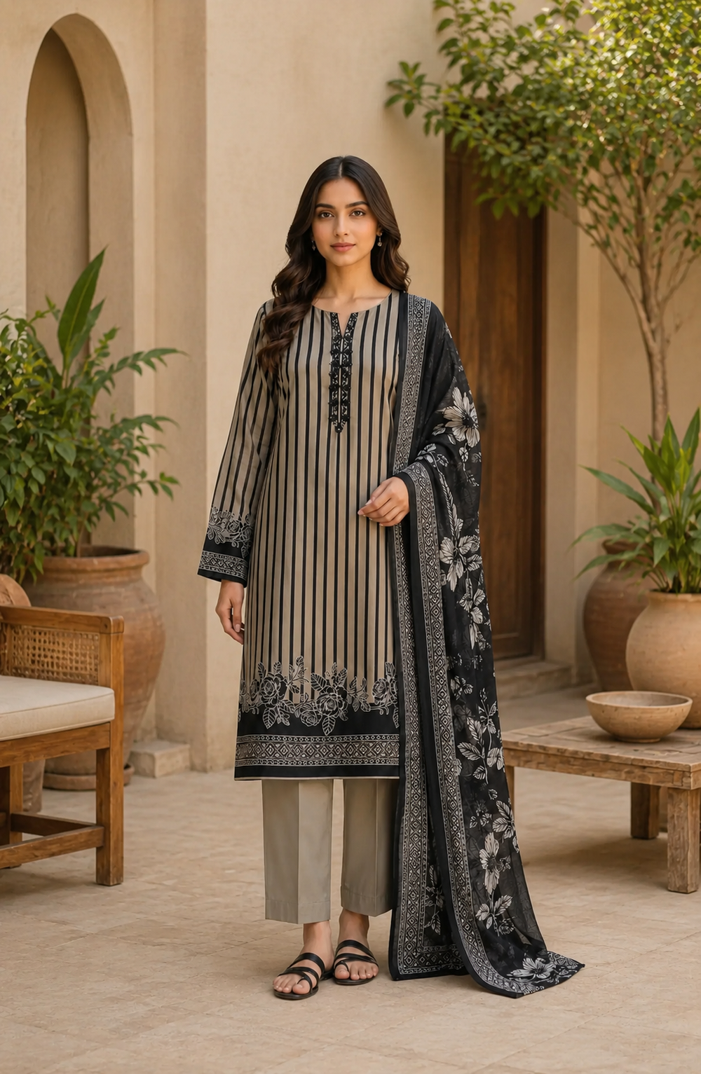 3PCs PRINTED LAWN UNSTITCHED SUIT