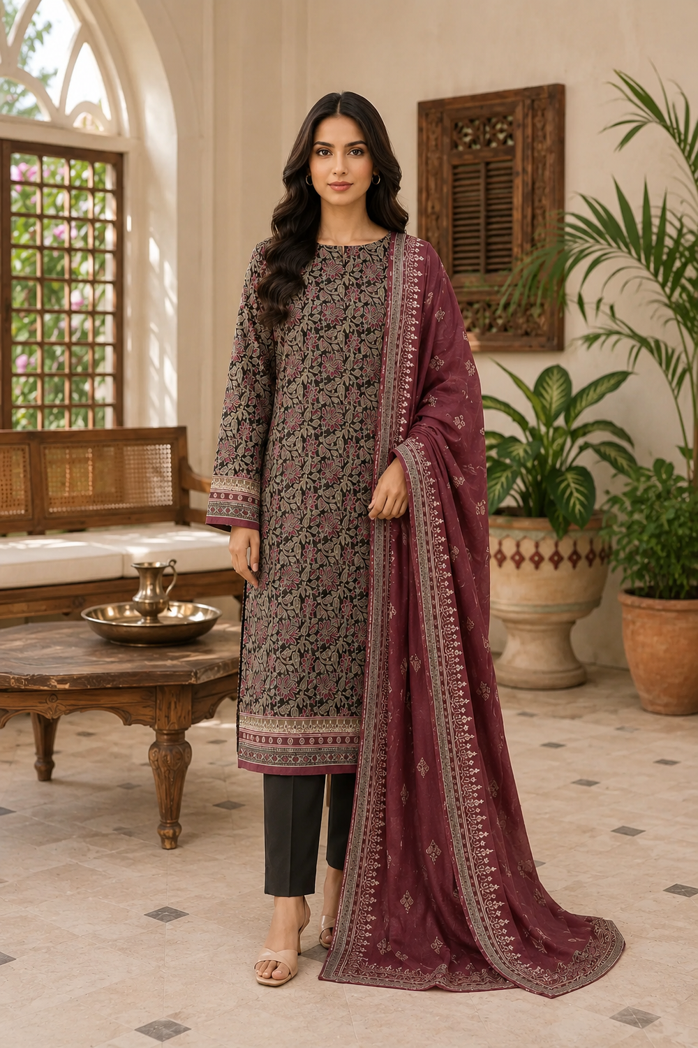 3PCs PRINTED LAWN UNSTITCHED SUIT