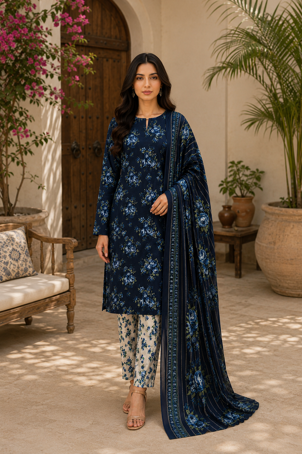 3PCs PRINTED LAWN UNSTITCHED SUIT