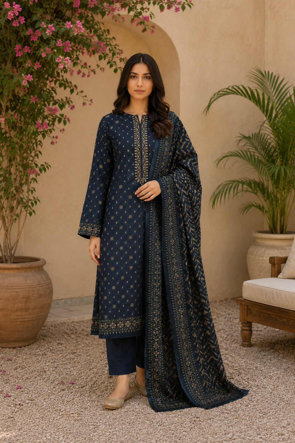 3PCs PRINTED LAWN UNSTITCHED SUIT
