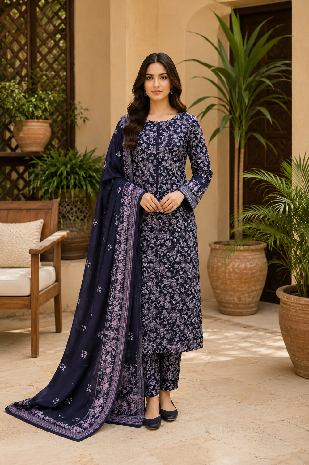 3PCs PRINTED LAWN UNSTITCHED SUIT