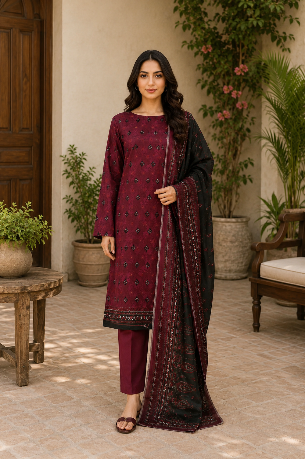 3PCs PRINTED LAWN UNSTITCHED SUIT
