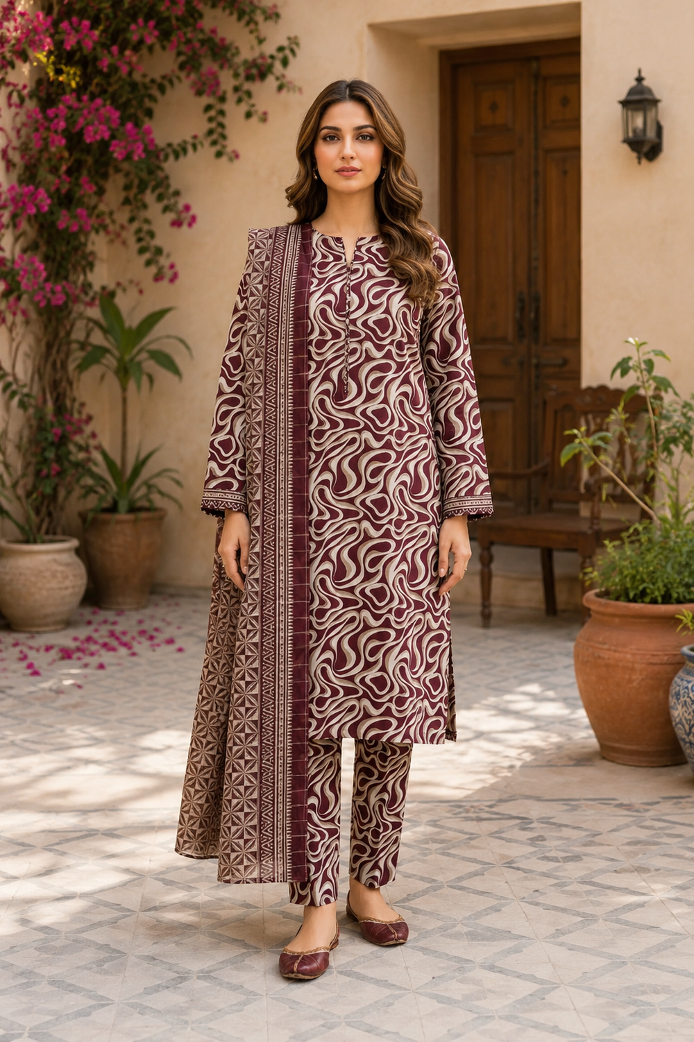 3PCs PRINTED LAWN UNSTITCHED SUIT