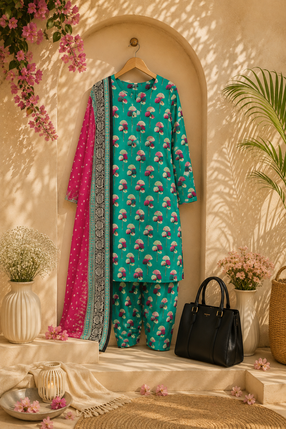 PRINTED 3PCs SWISS LAWN SUIT - W1608