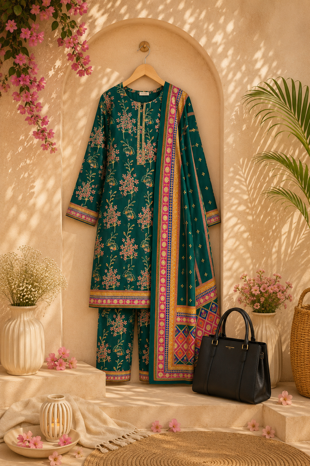 PRINTED 3PCs SWISS LAWN SUIT - W1508