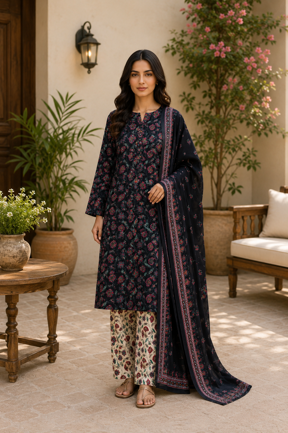 3PCs PRINTED LAWN UNSTITCHED SUIT