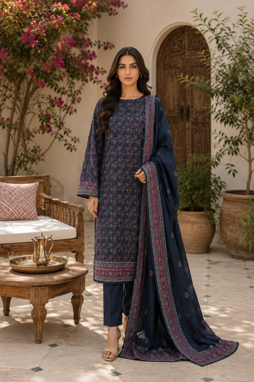 3PCs PRINTED LAWN UNSTITCHED SUIT