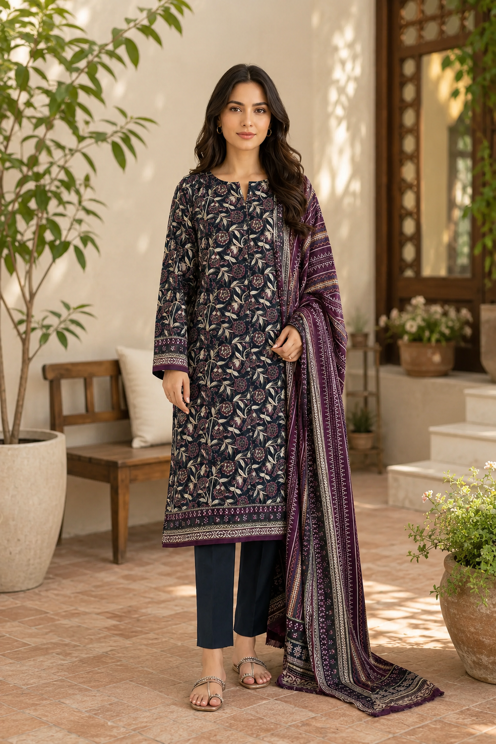 3PCs PRINTED LAWN UNSTITCHED SUIT