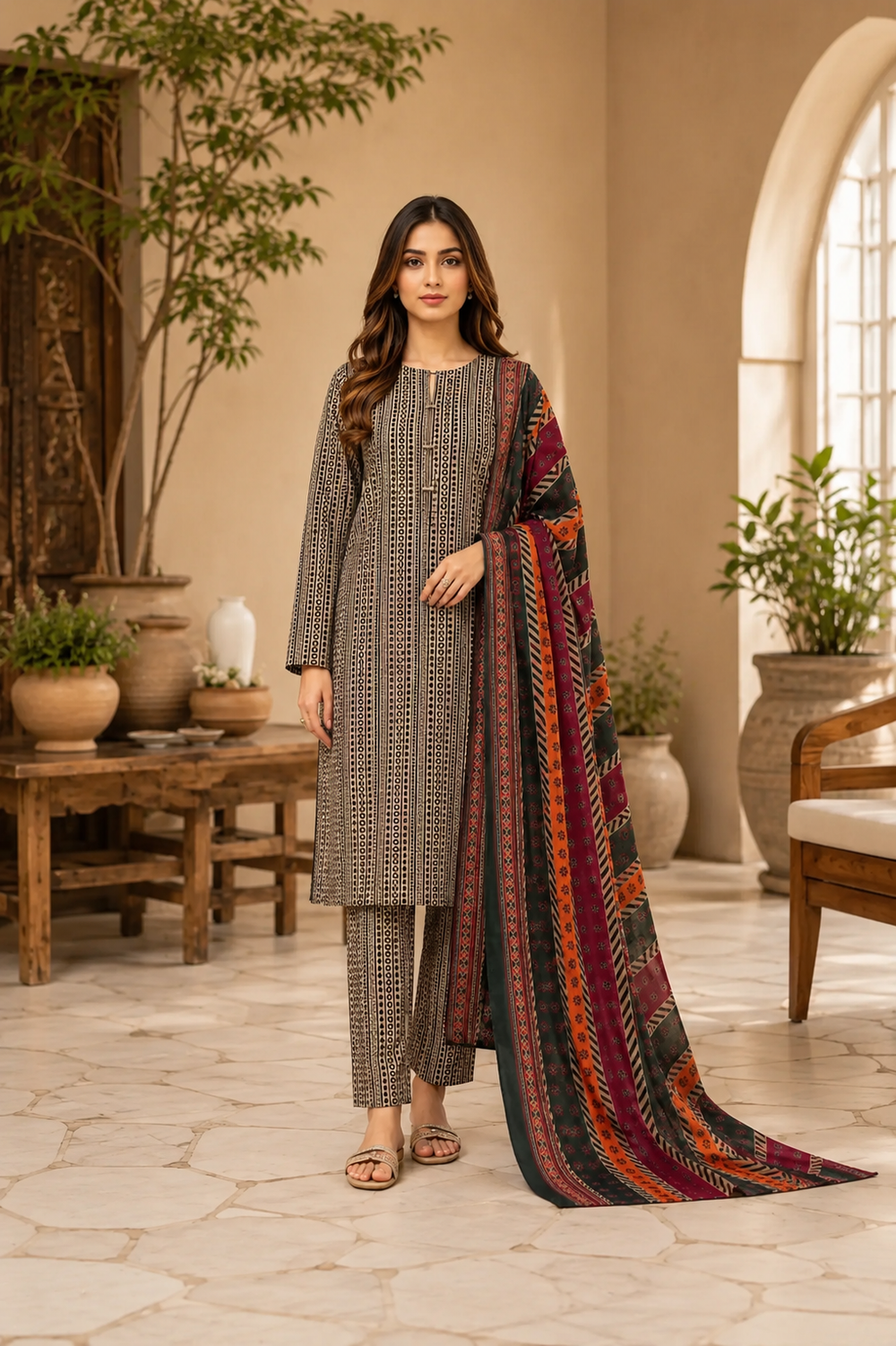 3PCs PRINTED LAWN UNSTITCHED SUIT