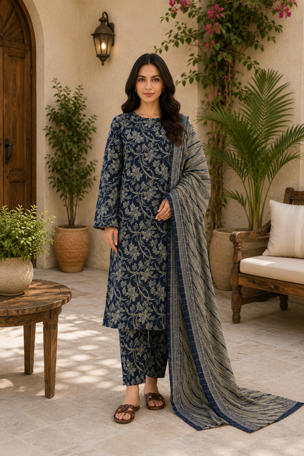 3PCs PRINTED LAWN UNSTITCHED SUIT