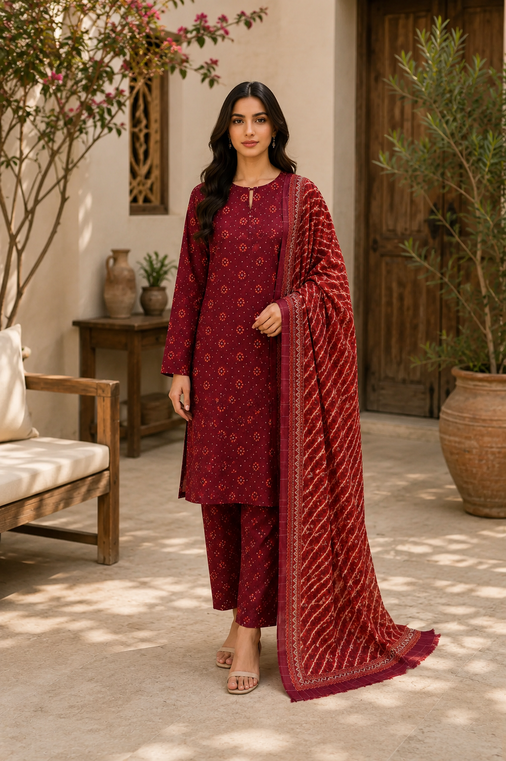 3PCs PRINTED LAWN UNSTITCHED SUIT