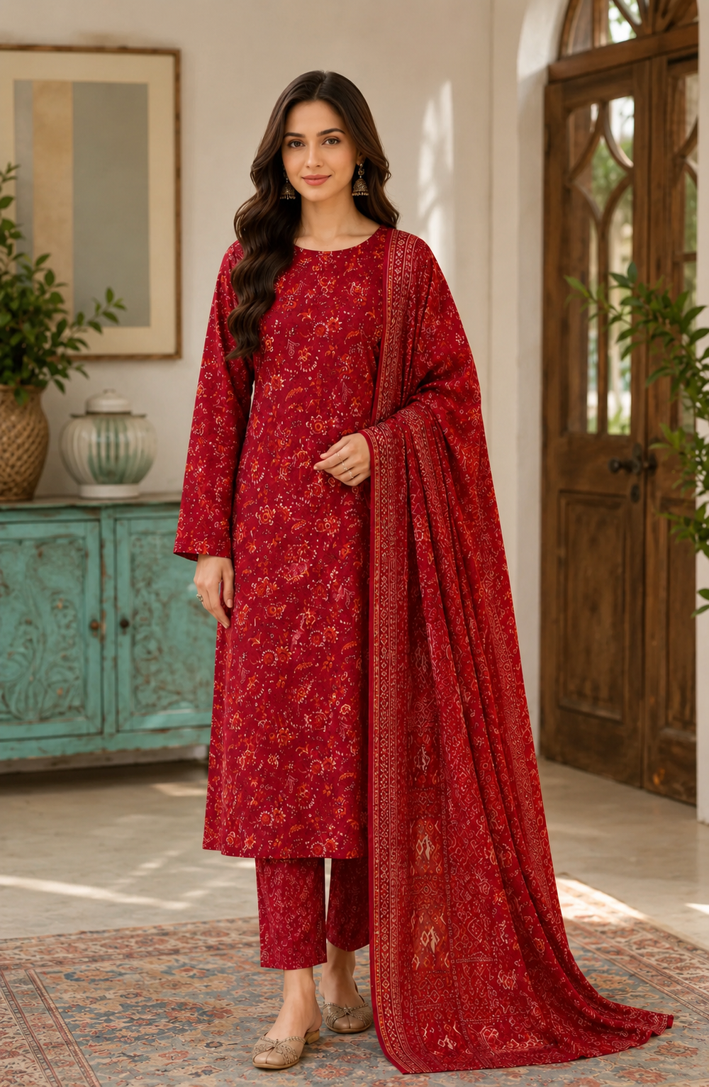 3PCs PRINTED LAWN UNSTITCHED SUIT