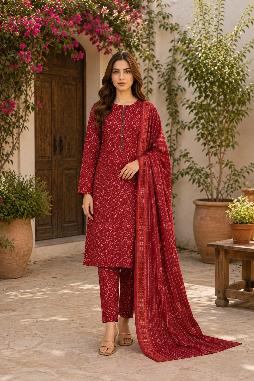 3PCs PRINTED LAWN UNSTITCHED SUIT