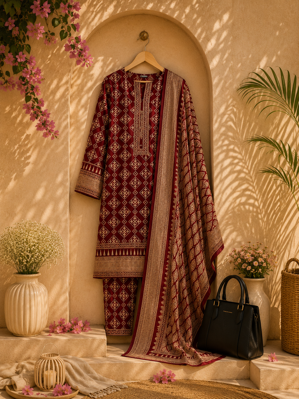 PRINTED 3PCs SWISS LAWN SUIT - W1609