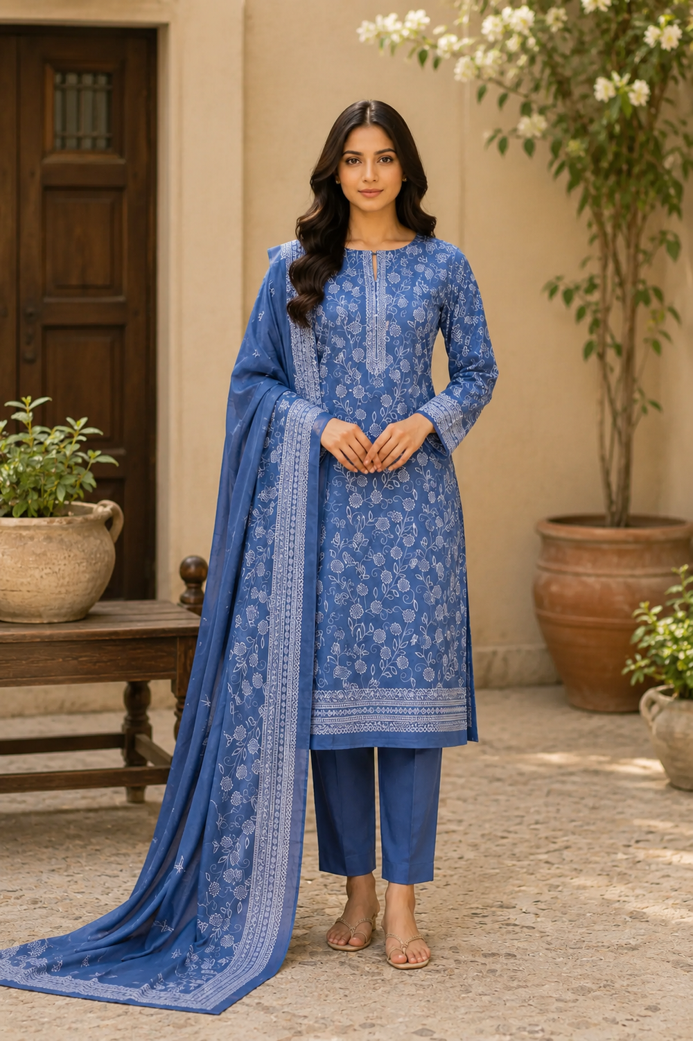 3PCs PRINTED LAWN UNSTITCHED SUIT
