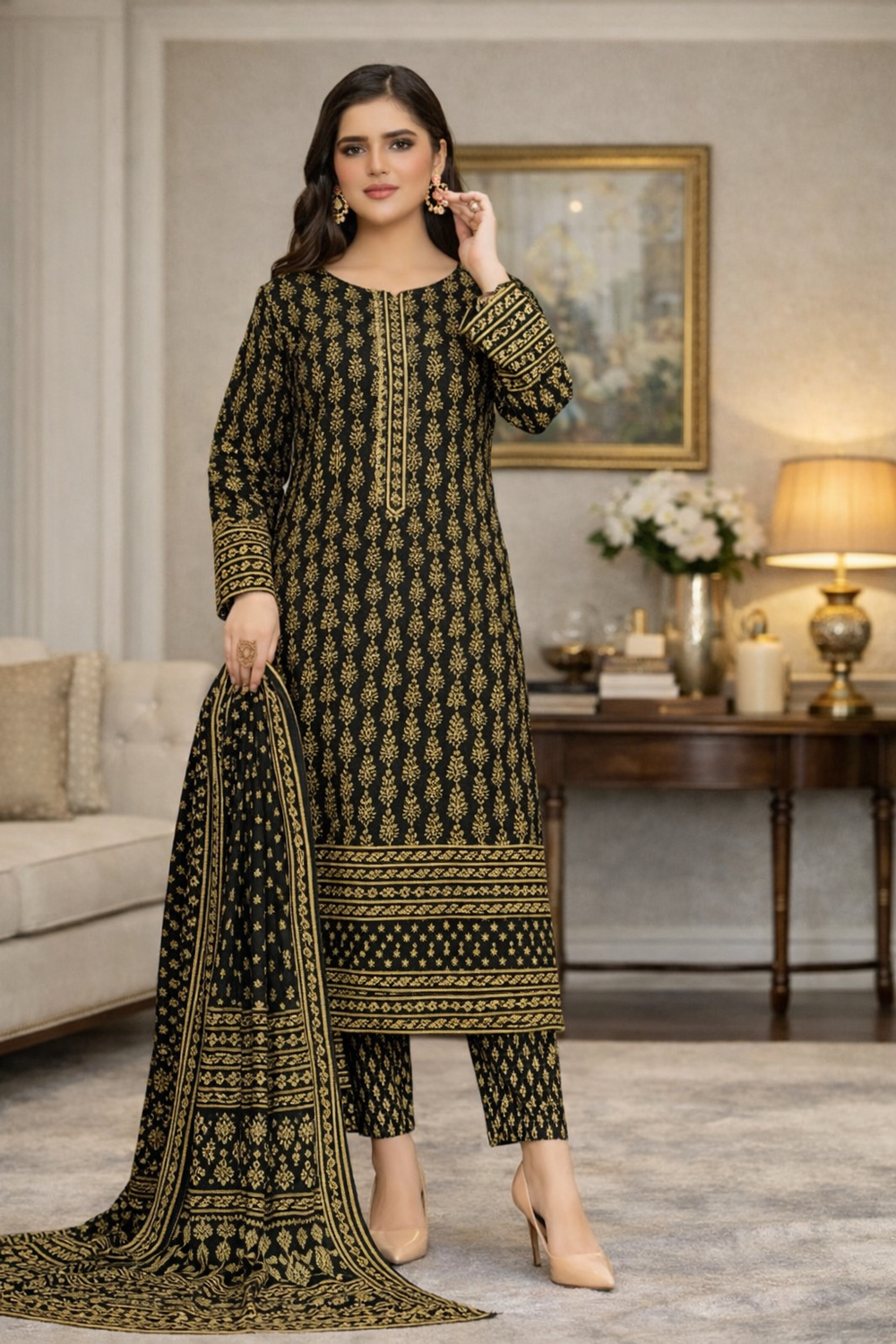 Swiss Lawn Unstitched 3 Piece Suit - A1305