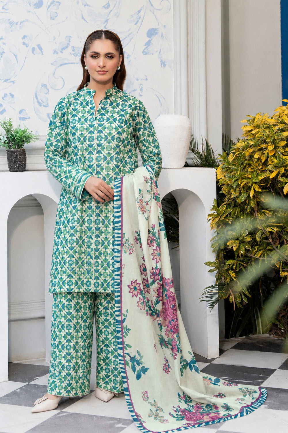 3 Piece BreezeLawn Printed UnStitched Suit with Printed Dupatta & Printed Trouser.