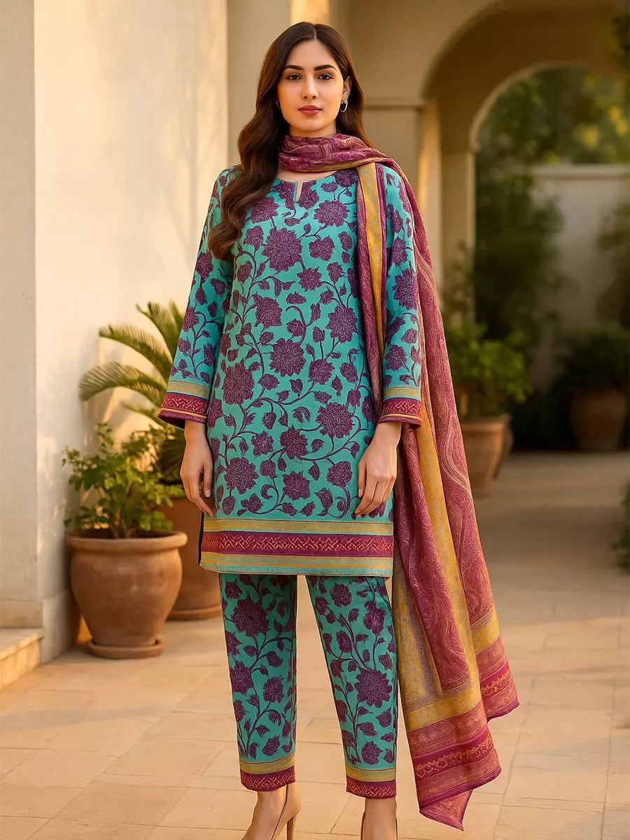 3 Piece BreezeLawn Printed UnStitched Suit with Printed Dupatta & Printed Trouser.