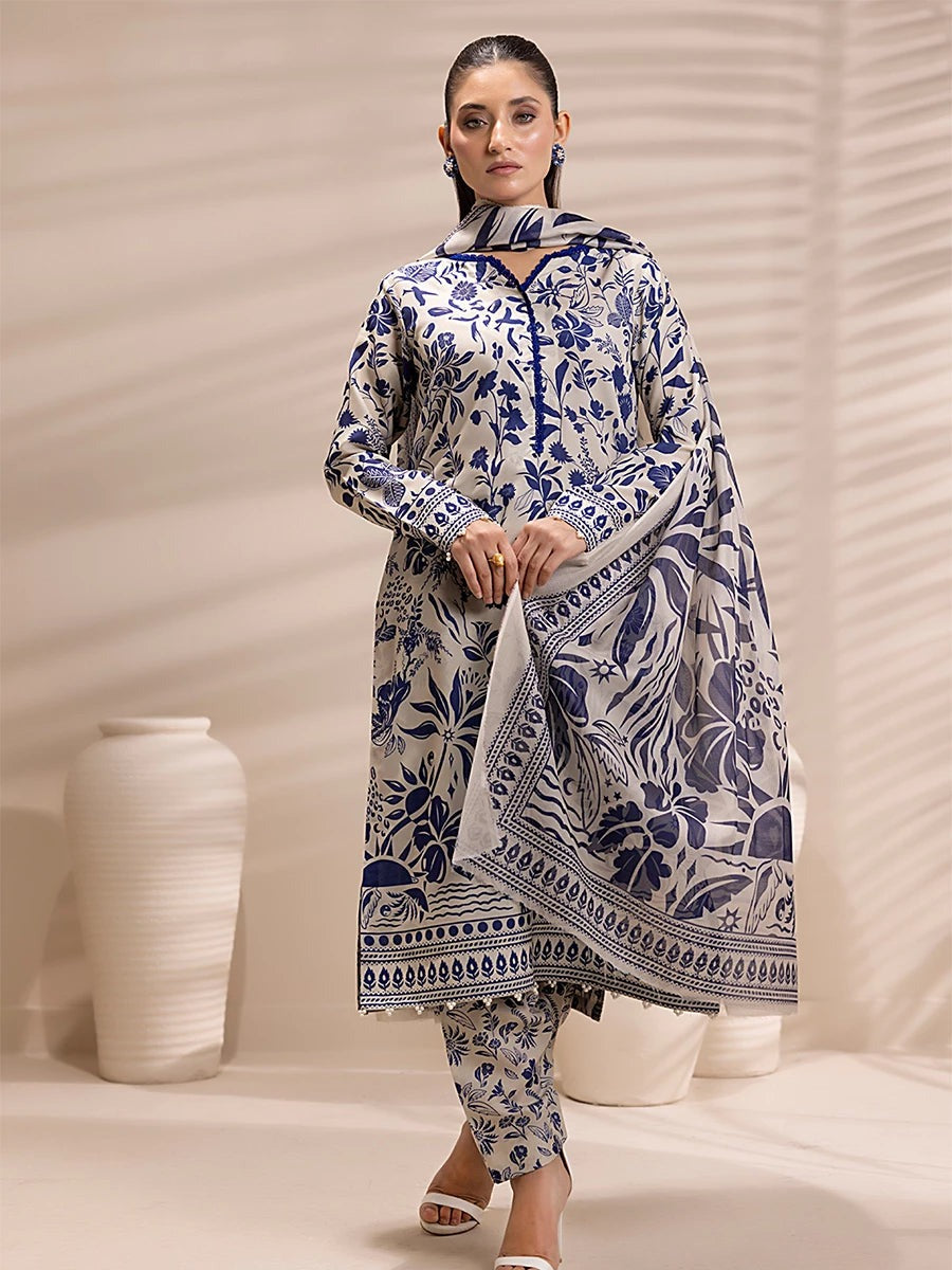 3 Piece BreezeLawn Printed UnStitched Suit with Printed Dupatta & Printed Trouser.