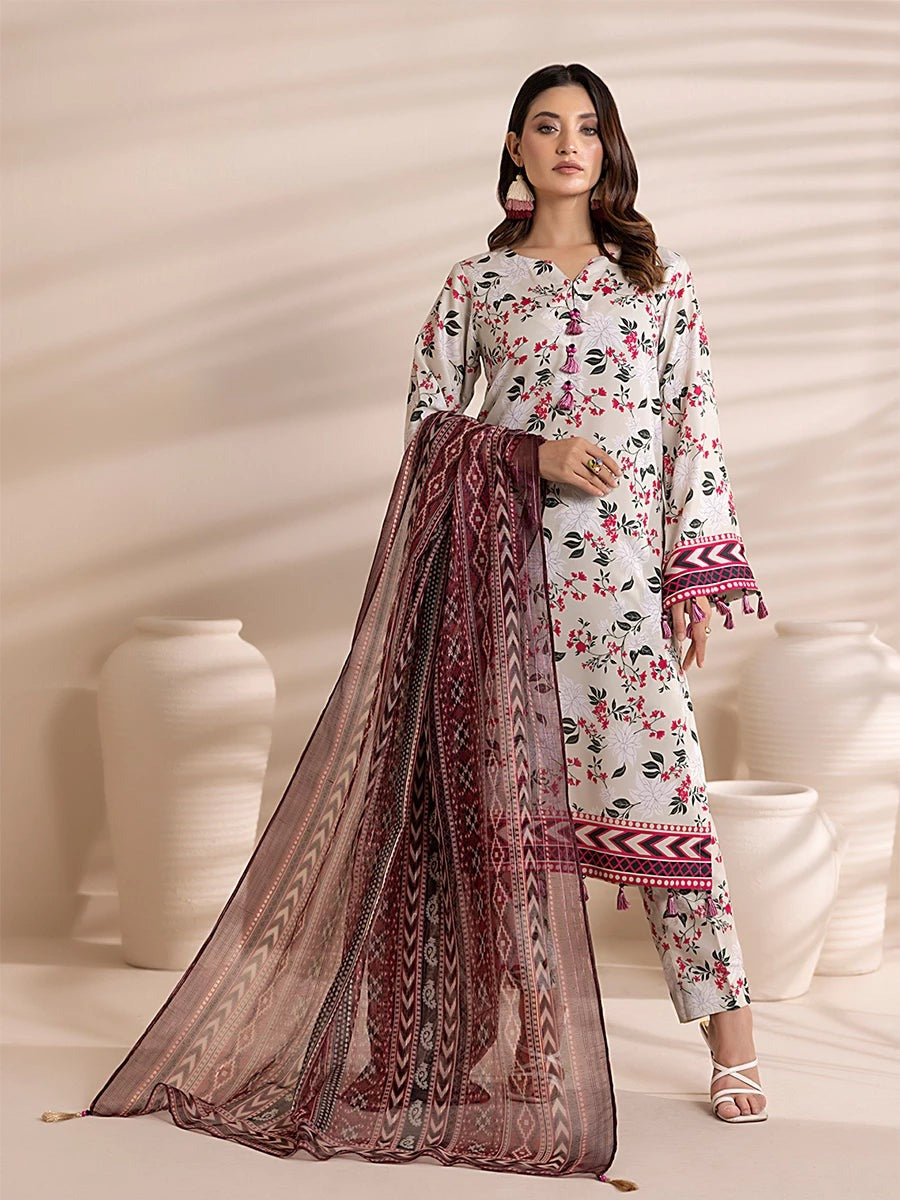 3 Piece BreezeLawn Printed UnStitched Suit with Printed Dupatta & Printed Trouser.